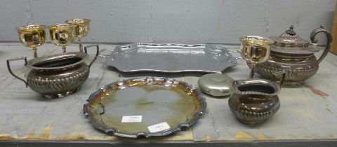 A plated ink stand, a biscuit barrel and other plated items **PLEASE NOTE THIS LOT IS NOT ELIGIBLE