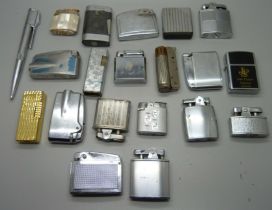 A collection twenty lighters including novelty pen and one with Atlantic map
