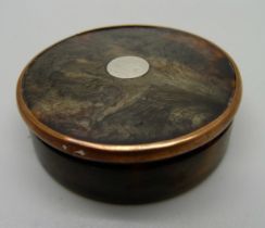 A Georgian circular tortoiseshell box, 56mm diameter
