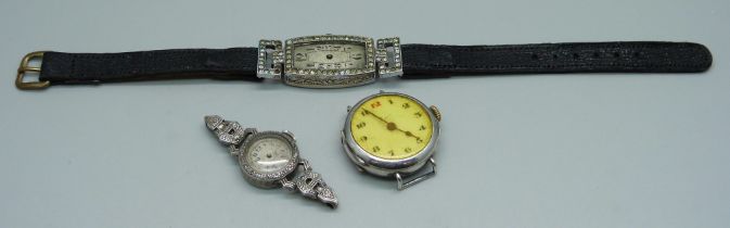 Three silver wristwatches, a/f