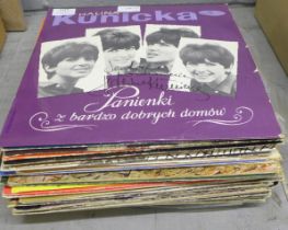 A collection of Polish vinyl records, 38 LPs and three 10" EPs, mixed genres, including rock, pop,