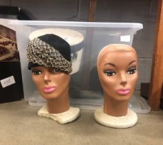 Two mid 20th Century shop display busts, one other, an oak shop display hat stand and a collection