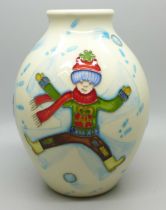 A Moorcroft Snow Angel vase, Helen Dale, boxed, 13cm