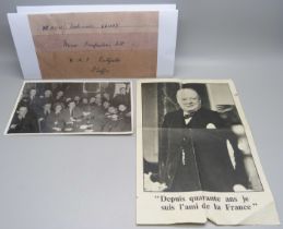 A leaflet with image of Mr. Churchill, 'For forty years I have been a Friend of France', the reverse