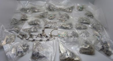 Forty-two pewter set bracelets and necklaces, etc.