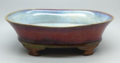 A Chinese oval stand, a/f, chips to the rim and one foot, 20cm wide