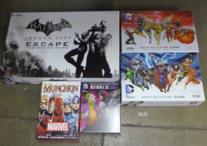 A collection of Cryptozoic collectors cards, Deck Building Game, Heroes Unite, sealed, Rivals Batman