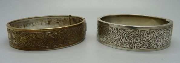 Two bangles, one white metal and one plated
