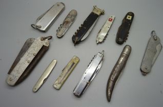 Eleven vintage penknives, (RMS Doric blade a/f)