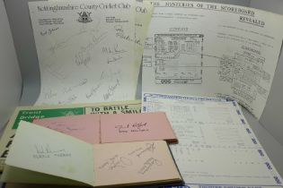 A folder of cricket ephemera and two late 1960s early 1970s autograph books including local