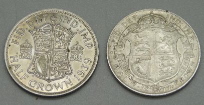 Two half-crowns, 1917 and 1939, both fine condition