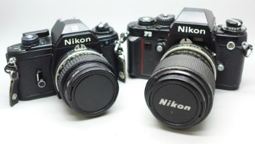 Two Nikon cameras, EM and F3