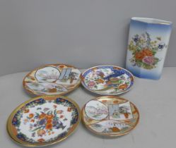 A collection of Oriental plates, a saucer and a Japanese vase **PLEASE NOTE THIS LOT IS NOT ELIGIBLE