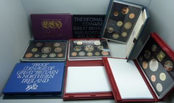 Seven UK proof coin sets, (4+3)