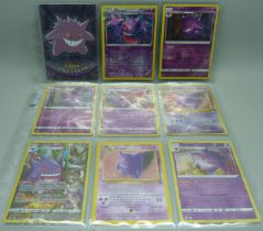 Nine Gengar Pokemon cards including cards from vintage sets with 8 holographic