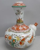 A 19th Century Chinese famille rose porcelain vase decorated with flowers and birds, 38cm, a/f