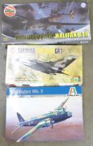 Three model aircraft kits, two Airfix and one Italieri (Tornado, Halifax and Wellington)