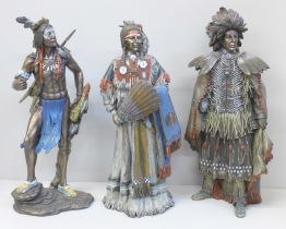Three Native American figures, one a/f missing arm