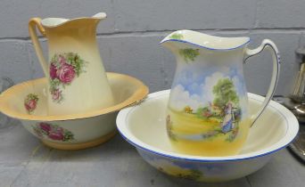 Two wash jugs and bowls **PLEASE NOTE THIS LOT IS NOT ELIGIBLE FOR POSTING AND PACKING**
