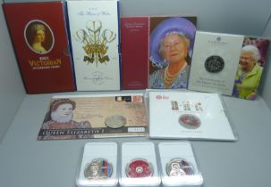 A collection of Five Pounds coin packs, (9)