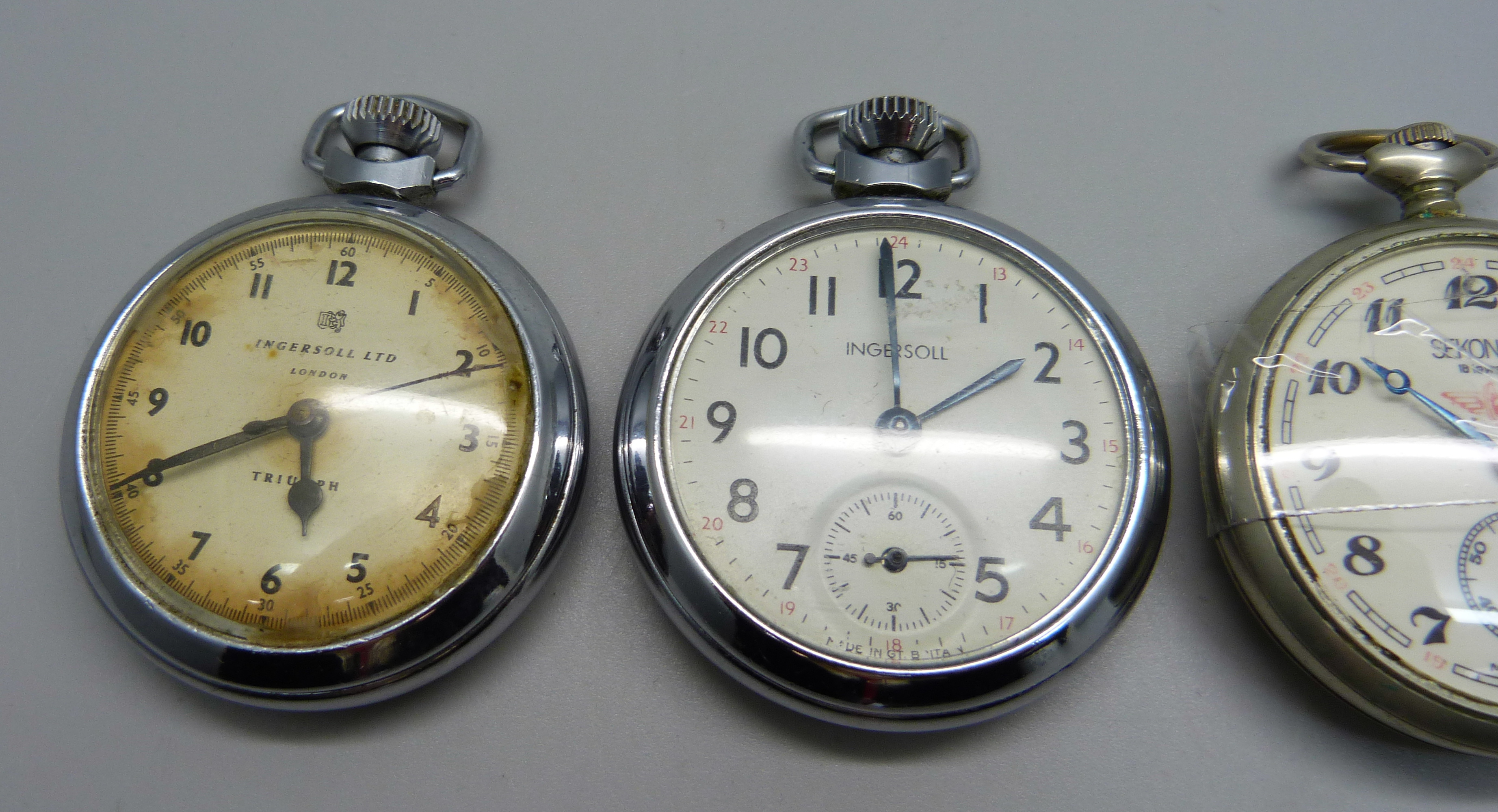Four pocket watches including USSR Sekonda with railway loco detail on the case back - Bild 2 aus 4