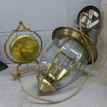 A brass gong and a ceiling light **PLEASE NOTE THIS LOT IS NOT ELIGIBLE FOR POSTING AND PACKING**