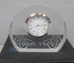 A boxed Celtic crystal clock