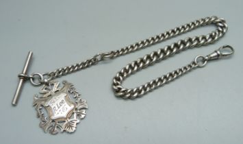 A silver Albert watch chain and fob, each graduated link marked, 42g, 41cm