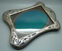 A large silver overlay Art Nouveau photograph frame, Birmingham 1903, height 29.5cm, stand