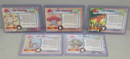Five vintage Topps holographic Pokemon cards