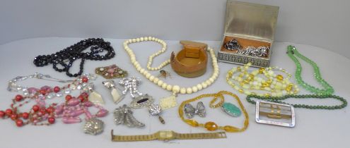 An enamelled buckle, silver jewellery and other costume jewellery