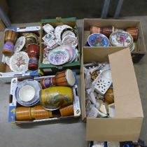 Five boxes of assorted decorative china, bongos, etc. **PLEASE NOTE THIS LOT IS NOT ELIGIBLE FOR
