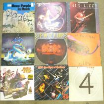 Twelve rock LP records, mainly 1970s