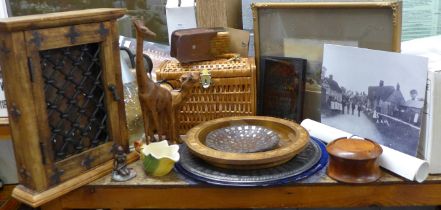 A wooden cabinet, carved wooden animals, plate, etc. **PLEASE NOTE THIS LOT IS NOT ELIGIBLE FOR