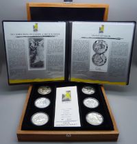 A cased set of six silver coins, The Abduction of Europa; A Myth in Silver, limited edition, .925