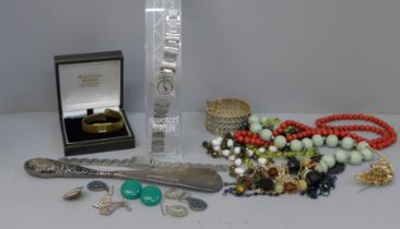 A Swatch Skin wristwatch, two other wristwatches and a collection of costume jewellery