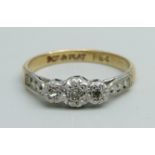 A 9ct gold, platinum set diamond ring, 1.7g, J