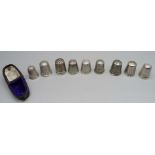Nine fully hallmarked silver thimbles including Victorian