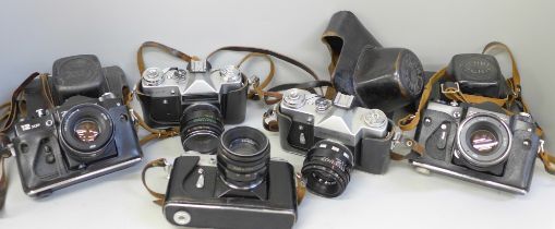Five Zenit cameras including Zenit B, Zenit E (x2), TTL and 12XP