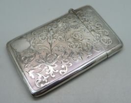 A finely engraved silver card case, Birmingham 1901, 57g, 50mm x 80mm