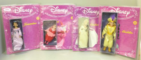 Four Disney Princesses in Porcelain figures by DeAgostini; Jasmine, Cinderella, Aladdin and Fairy