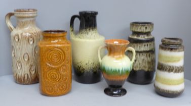 Six West German vases, tallest 26cm
