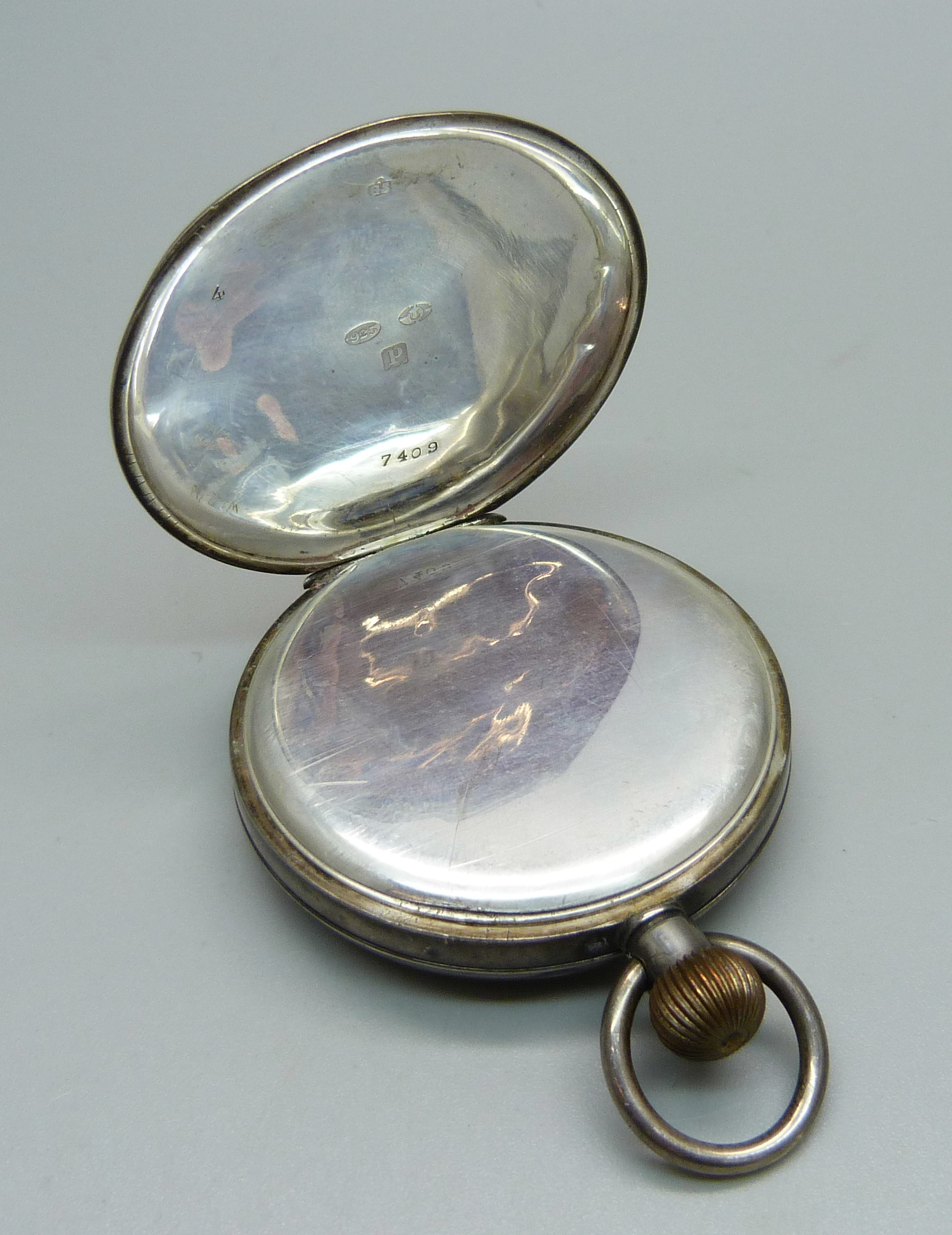 An engine turned silver cased pocket watch, London import mark for 1910 - Bild 3 aus 4