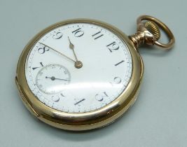 A Waltham top-wind pocket watch in a 10ct rolled gold case, case back bears monogram