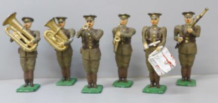 A set of six 1940s military band lead soldiers