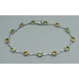 A 9ct white gold and citrine stone set bracelet, 6.2g, 19cm