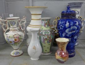 A collection of vases including one large heavy glass vase **PLEASE NOTE THIS LOT IS NOT ELIGIBLE