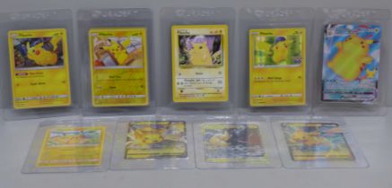 Ten rare Pikachu Pokemon cards