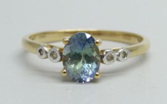 A 9ct gold, bi-colour tanzanite and zircon ring, with certificate, 2.3g, U