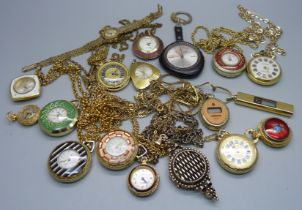A collection of lady's watches including fob and pendant